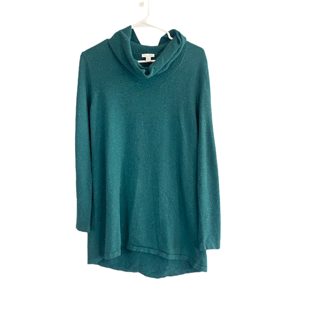 J. Jill Teal Cotton Blend Long Sleeve Cowl Neck Tunic Sweater Dress Women Sz S